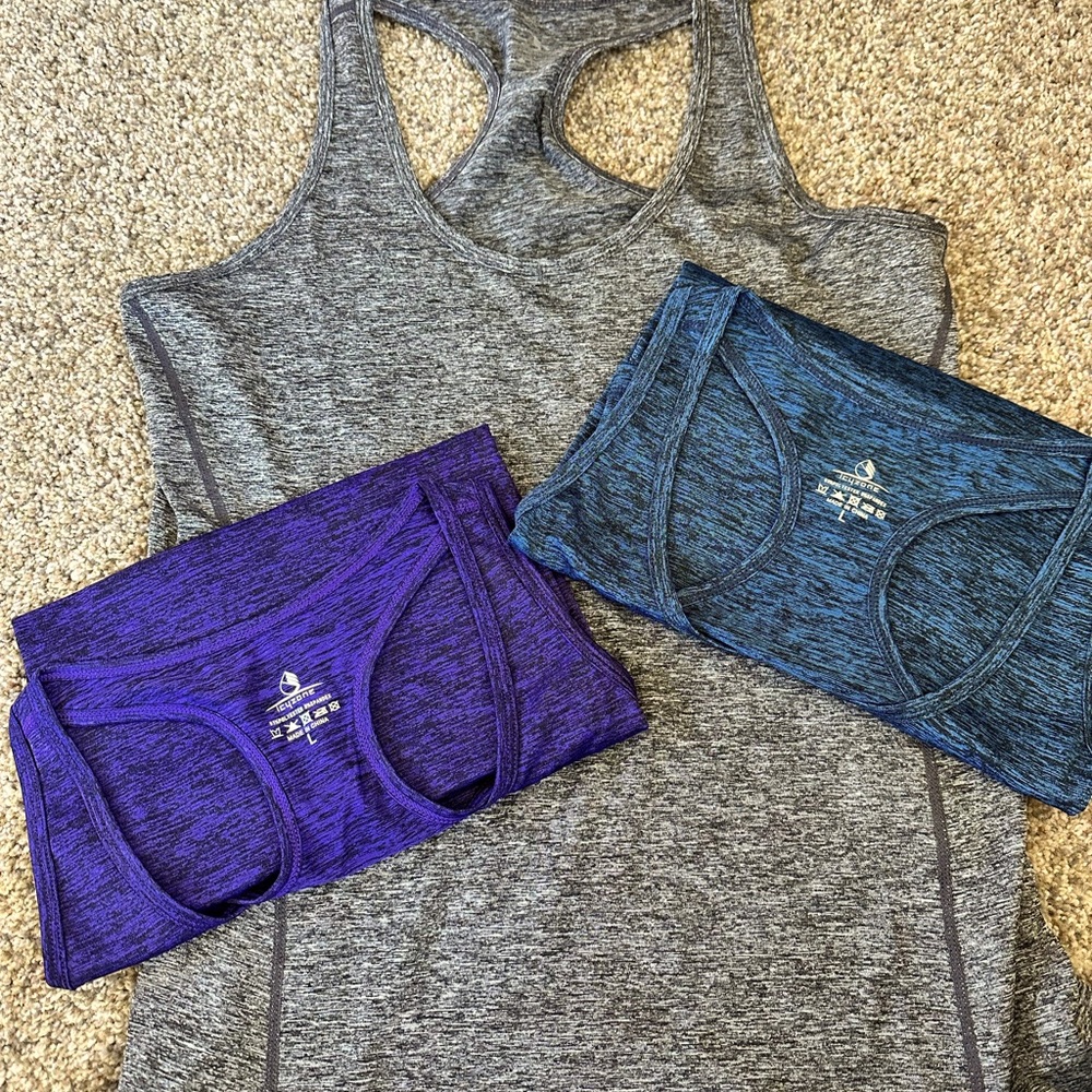 3 racer-back tanks.